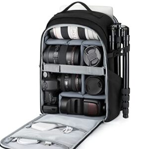 camera backpack,bagsmart dslr slr camera bag backpack fits 15.6 inch laptop,anti-theft waterproof camera case for photographers,men women,with rain cover,tripod holder,black