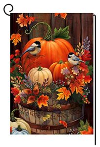 blkwht fall thanksgiving pumpkin small garden flag 12×18 inch vertical double sided autumn watercolor bird burlap yard outdoor decor bw044