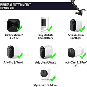 Wasserstein 2-in-1 Universal Gutter Mount Compatible with Wyze, Blink, Ring, Arlo, Eufy Camera - Mount Your Security Cam and Solar Panel - Solar Panel and Cam Not Included (Black)