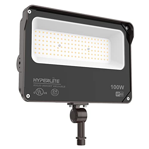 HYPERLITE LED Flood Light 100W Flood Lights Outdoor with Knuckle Mount 11000LM 5000K Daylight IP65 Waterproof Outdoor Flood Lights for Yard,Garden,Playground UL Certified