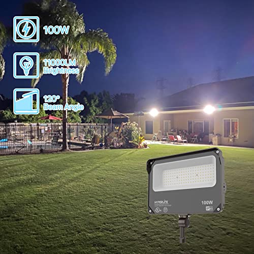 HYPERLITE LED Flood Light 100W Flood Lights Outdoor with Knuckle Mount 11000LM 5000K Daylight IP65 Waterproof Outdoor Flood Lights for Yard,Garden,Playground UL Certified