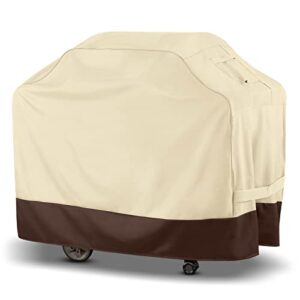 sunpatio grill cover 55 inch, outdoor heavy duty waterproof barbecue gas grill cover, uv and fade resistant, all weather protection for weber charbroil kenmore grills and more, beige & brown