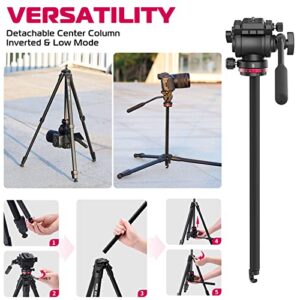 ULANZI MT-56 Ombra Video Travel Tripod, 63" Professional Camera Tripod with Fluid Pan-tilt Head, Aluminum DSLR Tripod Max Load 13.2 LB for Nikon Canon DSLR Camcorder, Phone Holder Included