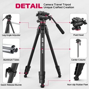 ULANZI MT-56 Ombra Video Travel Tripod, 63" Professional Camera Tripod with Fluid Pan-tilt Head, Aluminum DSLR Tripod Max Load 13.2 LB for Nikon Canon DSLR Camcorder, Phone Holder Included