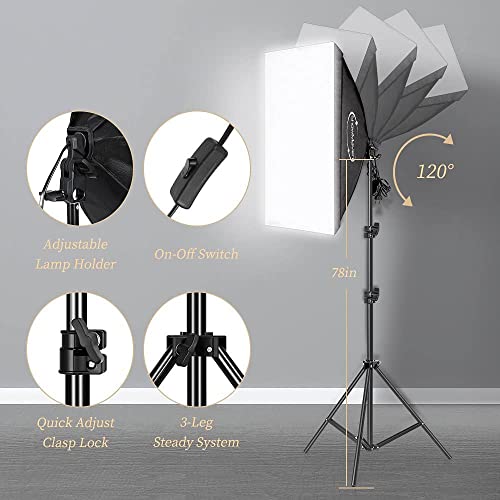 ShowMaven Photography Lighting Kit, Softbox Light Kit with 6.5ft x 10ft Photography Backdrop Stand for Product Photography, Portrait Photography, Video Shooting Photography