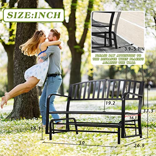 FDW Patio Glider Bench Garden Bench for Patio Outdoor Bench Metal Bench Park Bench Cushion for Yard Porch Clearance Work Entryway