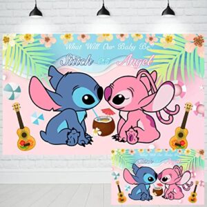 wenqiang stitch and angel gender reveal backdrop for baby shower summer tropical hawaiian beach party decorations supplies banner 5x3ft