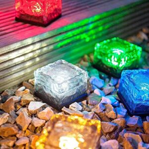 JHBOX Paver Lights Solar Brick 6 Pack, Colorful Christmas Holiday Decorative Garden Lights Square Pavers for Outside, Solar Powered Glass Bricks Outdoor Patio Pavers for Garden Walkway, Pathway, Steps