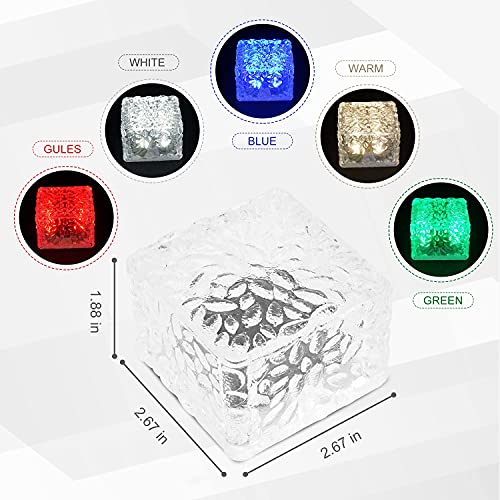 JHBOX Paver Lights Solar Brick 6 Pack, Colorful Christmas Holiday Decorative Garden Lights Square Pavers for Outside, Solar Powered Glass Bricks Outdoor Patio Pavers for Garden Walkway, Pathway, Steps