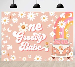 one groovy happy birthday backdrop for girls retro boho 1st birthday party photo background girl daisy floral happy 1st birthday newborn baby party decorations cake table banner 7x5ft