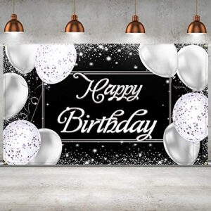happy birthday backdrop banner black and silver photography background happy birthday banner large birthday party sign poster photography backdrop party decoration supplies for men and women