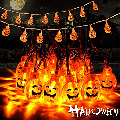 Halloween Decor Pumpkin String Lights, 13 feet 30 LEDs Battery Operated Halloween Light, Outdoor Halloween Decoration for Patio, Garden, Gate, Yard (IP65 Waterproof,Warm White)