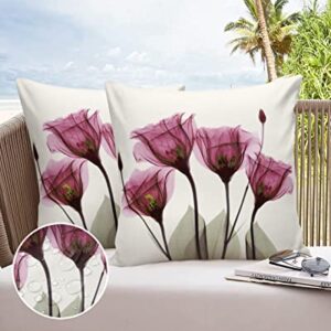 ArneCase Pillow Covers Pack of 2 Outdoor Waterproof Decorative Pillows Case ,Rose Red Tulips Spring Flowers ,Farmhouse Cushion Cases for Patio Furniture Garden-18x18 Inch