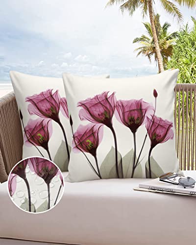 ArneCase Pillow Covers Pack of 2 Outdoor Waterproof Decorative Pillows Case ,Rose Red Tulips Spring Flowers ,Farmhouse Cushion Cases for Patio Furniture Garden-18x18 Inch