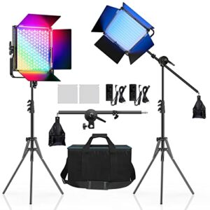 rgb led video light, ivisii 2 pack led panel light, studio lights with full color 45w 552 pcs leds photography lighting, 2600k-10000k/9 applicable scenes video lighting kit for youtube/photography