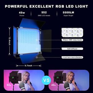 RGB LED Video Light, IVISII 2 Pack LED Panel Light, Studio Lights with Full Color 45W 552 PCS LEDs Photography Lighting, 2600K-10000K/9 Applicable Scenes Video Lighting Kit for YouTube/Photography