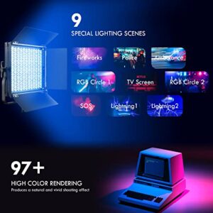 RGB LED Video Light, IVISII 2 Pack LED Panel Light, Studio Lights with Full Color 45W 552 PCS LEDs Photography Lighting, 2600K-10000K/9 Applicable Scenes Video Lighting Kit for YouTube/Photography