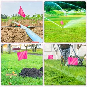 IKAYAS 100 Pack Marking Flags Marker Flags for Lawn 4 * 5 Inch Pink PVC Small Yard Flags Stake Flags on 15 inch Steel Wire, Lawn Flags, Yard Flags, Garden Flags