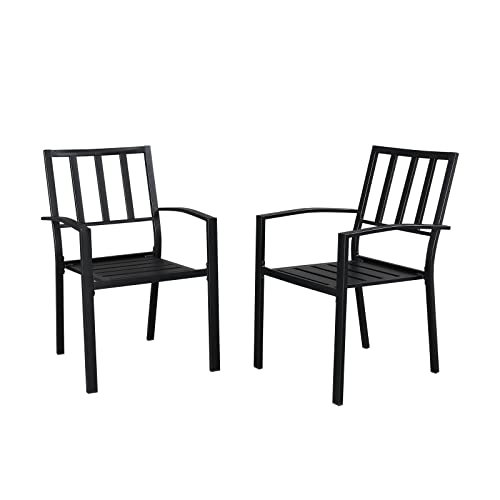 AICTIMO Set of 2 Patio Dining Chairs, 330Lbs Stackable Wrought Outdoor Metal Dining Chairs with Armrest for Outdoor Kitchen Garden, Backyard