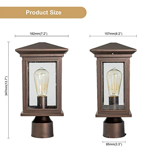 Jetima Outdoor Post Light Finish Waterproof Pole Lantern Lighting Fixture with Tempered Clear Seeded Glass Oil Rubbed Bronze (ORB) for Patio, Garden, Yard, Balcony, Pathway