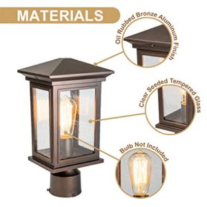 Jetima Outdoor Post Light Finish Waterproof Pole Lantern Lighting Fixture with Tempered Clear Seeded Glass Oil Rubbed Bronze (ORB) for Patio, Garden, Yard, Balcony, Pathway