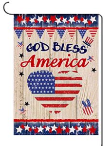 god bless america memorial day garden flag 4th of july independence day patriotic heart flag burlap double sided outside yard outdoor decoration 12.5 x 18 inch