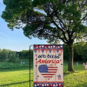 God Bless America Memorial Day Garden Flag 4th of July Independence Day Patriotic Heart Flag Burlap Double Sided Outside Yard Outdoor Decoration 12.5 x 18 Inch