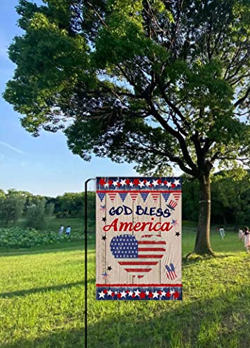 God Bless America Memorial Day Garden Flag 4th of July Independence Day Patriotic Heart Flag Burlap Double Sided Outside Yard Outdoor Decoration 12.5 x 18 Inch
