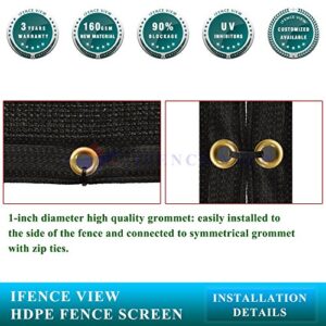 Ifenceview 4'x5' to 4'x50' Black Shade Cloth Fence Privacy Screen Fence Cover Mesh Net for Construction Site Yard Driveway Garden Pergolas Gazebos Canopy Awning UV Protection 180 GSM (4'x5')