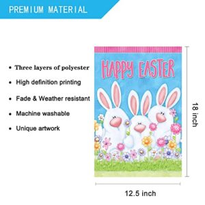 Dtzzou Happy Easter Bunny Garden Flag 12.5" x 18" Outdoor & Indoor Decorative Cute Rabbit Double Sided Flag for Spring Easter Decoration