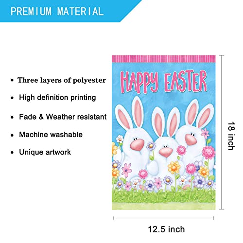 Dtzzou Happy Easter Bunny Garden Flag 12.5" x 18" Outdoor & Indoor Decorative Cute Rabbit Double Sided Flag for Spring Easter Decoration