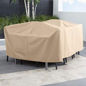 FDW Patio Furniture Covers Outdoor Patio Table Chair Sets Covers Rectangular Outdoor Patio Cover 600 * 300D Polyester Fabric Resistant UV Resistant Waterproof Dust Proof Garden, Khaki 128x82x23Inches
