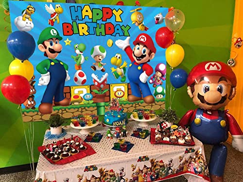 Super Mario Gold Coin Video Game Happy Birthday Theme Photography Backdrops 5x3ft Children Boys Birthday Party Decor Supplies Cake Table Decor Kids Shoot Photo Backgrounds Props Vinyl