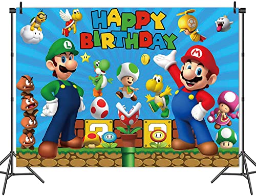 Super Mario Gold Coin Video Game Happy Birthday Theme Photography Backdrops 5x3ft Children Boys Birthday Party Decor Supplies Cake Table Decor Kids Shoot Photo Backgrounds Props Vinyl