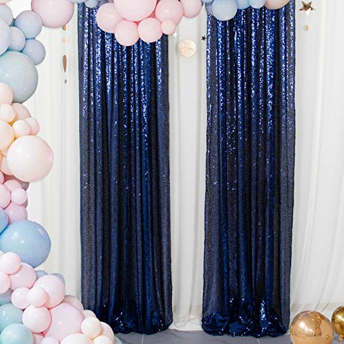 Sparkle Backdrop Curtain Navy Blue 2 Panels Set Sequin Photo Backdrop 2FTx8FT Sequin Backdrop Curtain Pack of 2-1220S