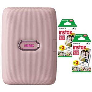 fujifilm instax mini link2 smartphone printer (soft pink) bundle with fuji instax mini film pack (40 sheets)