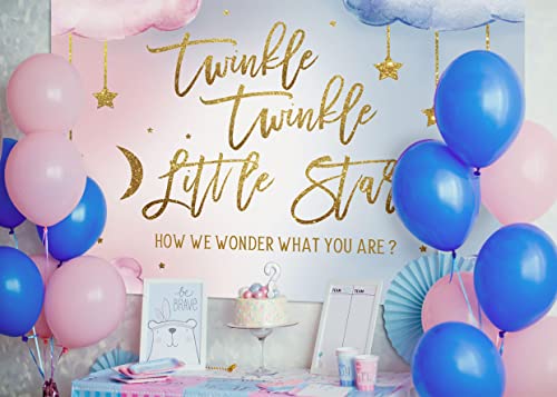 Lofaris Twinkle Twinkle Little Star Gender Reveal Backdrop Boy or Girl Pink or Blue How We Wonder What You are Golden Star Party Decoration Photography Background Cake Table Banner Wallpaper 7x5ft