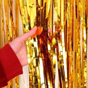 Dazzle Bright Backdrop Curtain, 3FT x 8FT Metallic Tinsel Foil Fringe Curtains Photo Booth Background for Baby Shower Party Birthday Wedding Engagement Bridal Shower (2, Gold)