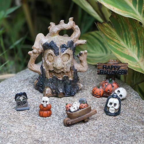 BangBangDa Miniature Halloween Fairy Garden Accessory - DIY Cake Topper Halloween Dollhouse Fall Village Terrarium Ornament Set Yard Garden Mini Skull Pumpkin Figurine Ghost Spider Witch Figurines