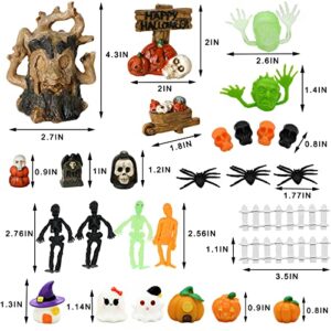 BangBangDa Miniature Halloween Fairy Garden Accessory - DIY Cake Topper Halloween Dollhouse Fall Village Terrarium Ornament Set Yard Garden Mini Skull Pumpkin Figurine Ghost Spider Witch Figurines