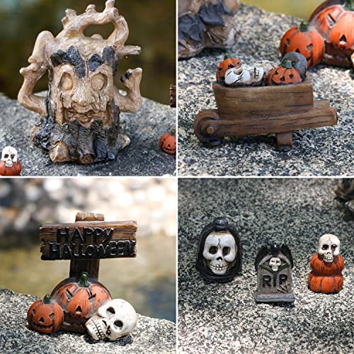 BangBangDa Miniature Halloween Fairy Garden Accessory - DIY Cake Topper Halloween Dollhouse Fall Village Terrarium Ornament Set Yard Garden Mini Skull Pumpkin Figurine Ghost Spider Witch Figurines