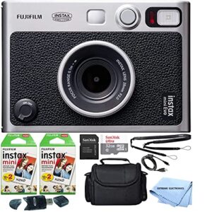 fujifilm instax mini evo hybrid instant film camera bundle with 40 instant film sheets + 32gb microsd memory card + small padded case + sd card reader + extreme electronics cloth