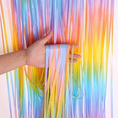 3 Pack Fringe Curtains Party Decorations,Tinsel Backdrop Curtains for Parties,Photo Booth Wedding Graduations Birthday Christmas Event Party Supplies (Macarone Rainbow