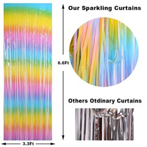 3 Pack Fringe Curtains Party Decorations,Tinsel Backdrop Curtains for Parties,Photo Booth Wedding Graduations Birthday Christmas Event Party Supplies (Macarone Rainbow