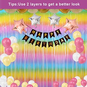 3 Pack Fringe Curtains Party Decorations,Tinsel Backdrop Curtains for Parties,Photo Booth Wedding Graduations Birthday Christmas Event Party Supplies (Macarone Rainbow