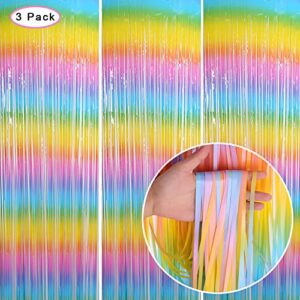 3 Pack Fringe Curtains Party Decorations,Tinsel Backdrop Curtains for Parties,Photo Booth Wedding Graduations Birthday Christmas Event Party Supplies (Macarone Rainbow