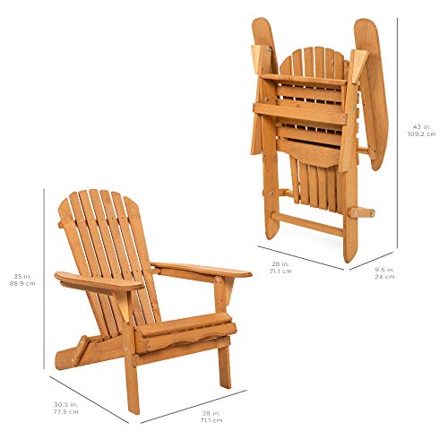 Best Choice Products Folding Adirondack Chair Outdoor Wooden Accent Furniture Fire Pit Lounge Chairs for Yard, Garden, Patio w/Natural Finish, 350lb Weight Capacity - Brown