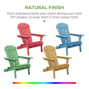 Best Choice Products Folding Adirondack Chair Outdoor Wooden Accent Furniture Fire Pit Lounge Chairs for Yard, Garden, Patio w/Natural Finish, 350lb Weight Capacity - Brown