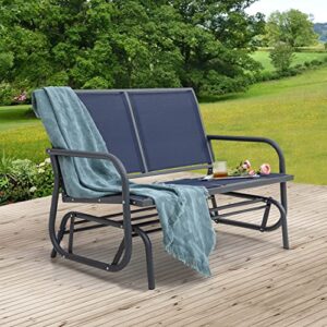 Nuu Garden 2 Seats Outdoor Glider Bench Patio Glider Swing Chair with Powder Coated Steel Frame and Breathable Seat Fabric Outdoor Loveseat, Blue