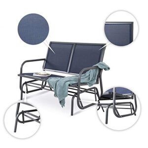 Nuu Garden 2 Seats Outdoor Glider Bench Patio Glider Swing Chair with Powder Coated Steel Frame and Breathable Seat Fabric Outdoor Loveseat, Blue
